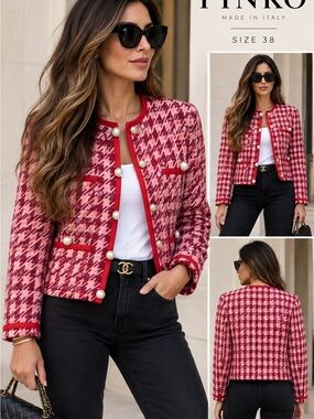 Pinko Pink Houndstooth Pearl-Button Jacket by Pinko
